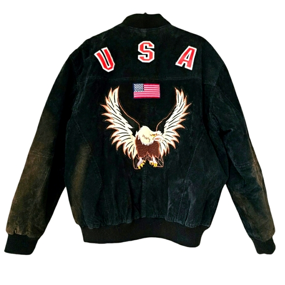 KS Unique LLC Other - Vintage RARE KS Unique Black Genuine Leather Patriotic USA Eagle Flag Jacket